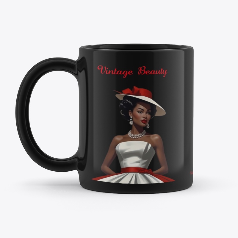 "FANCY" Vintage Beauty Black Mug