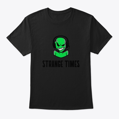 Strnage Times Alien Headphones Black T-Shirt Front