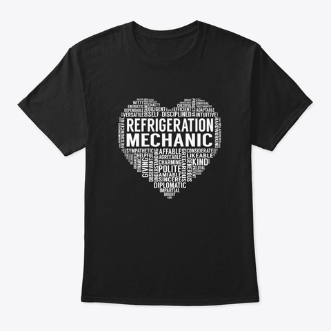 Refrigeration Mechanic Heart Black T-Shirt Front