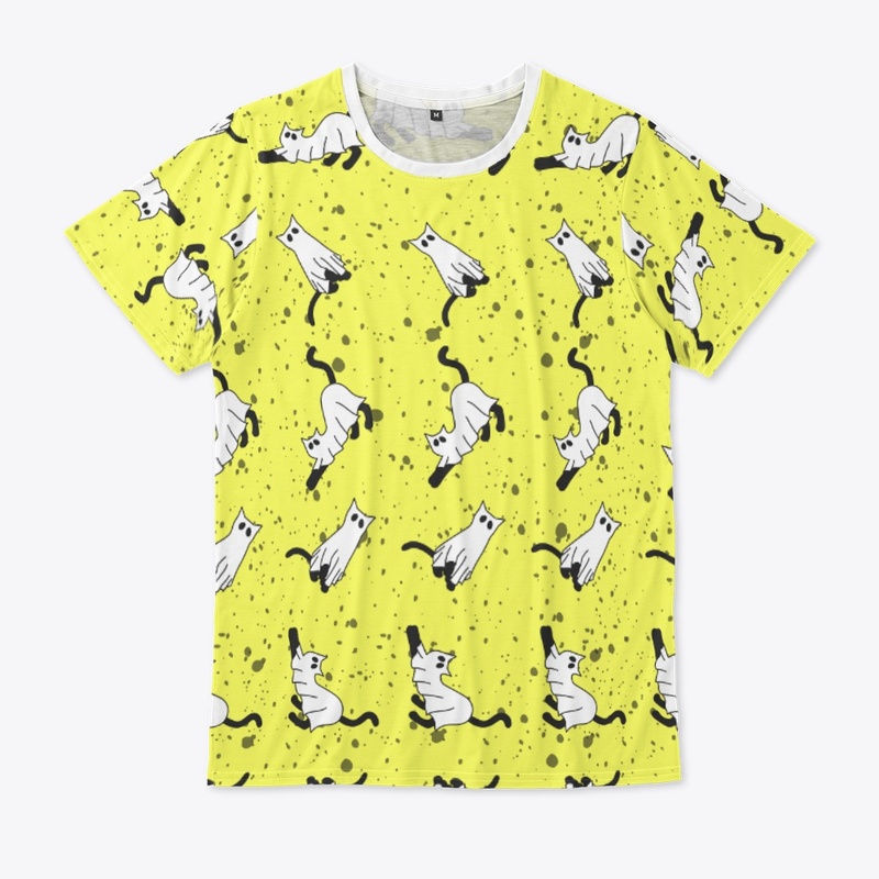 Ghost Cat Pattern T-shirt