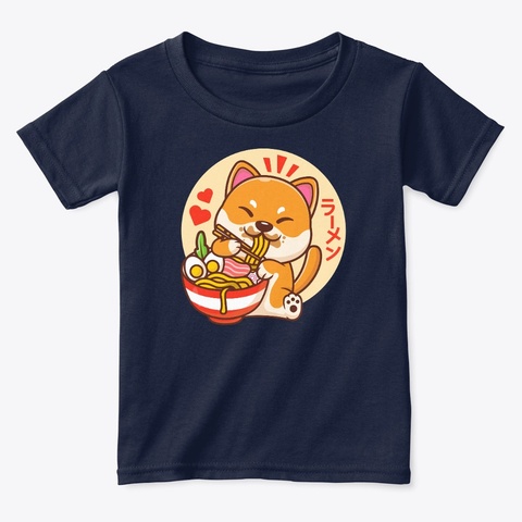 Shibu Inu Enjoying Ramen, Itadakimas Navy  T-Shirt Front