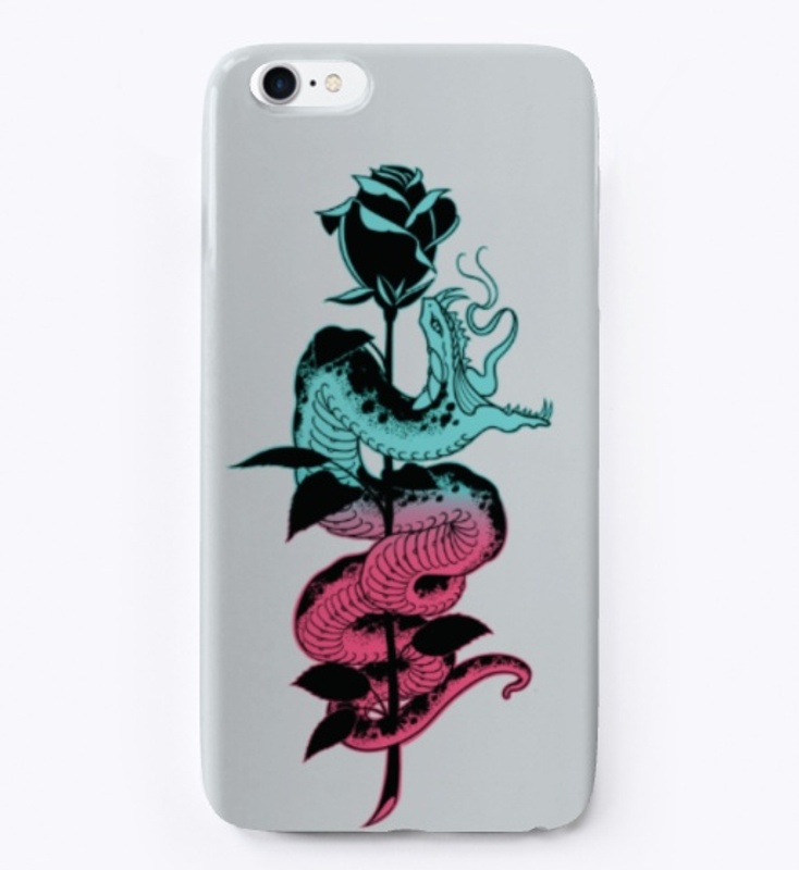 Snake and Rose Tattoo, teal/pink Variant