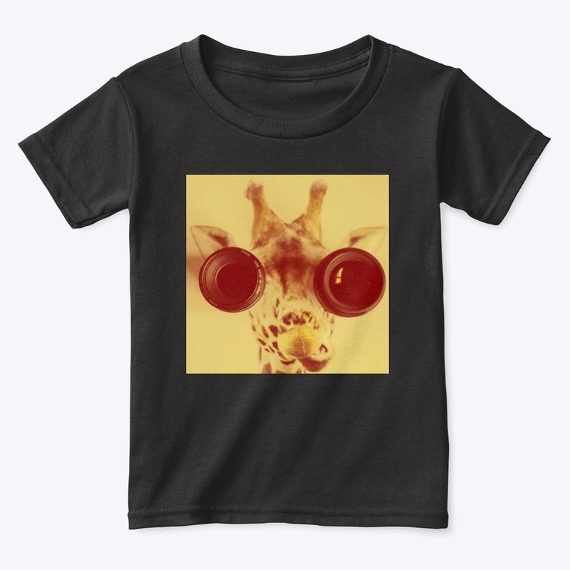 Yellow giraffe with binoculars 