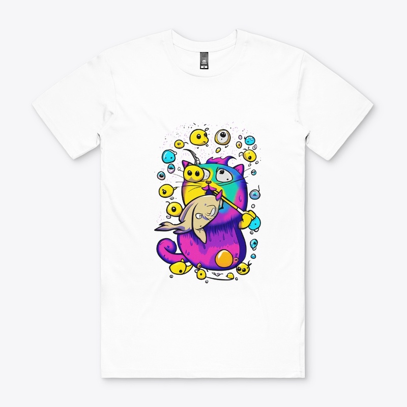 The Picasso Cat eating a fish