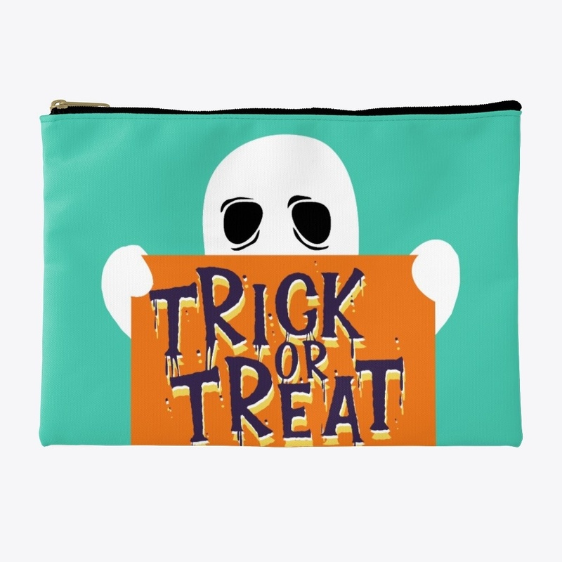 A ghost holding a sign - trick or treat