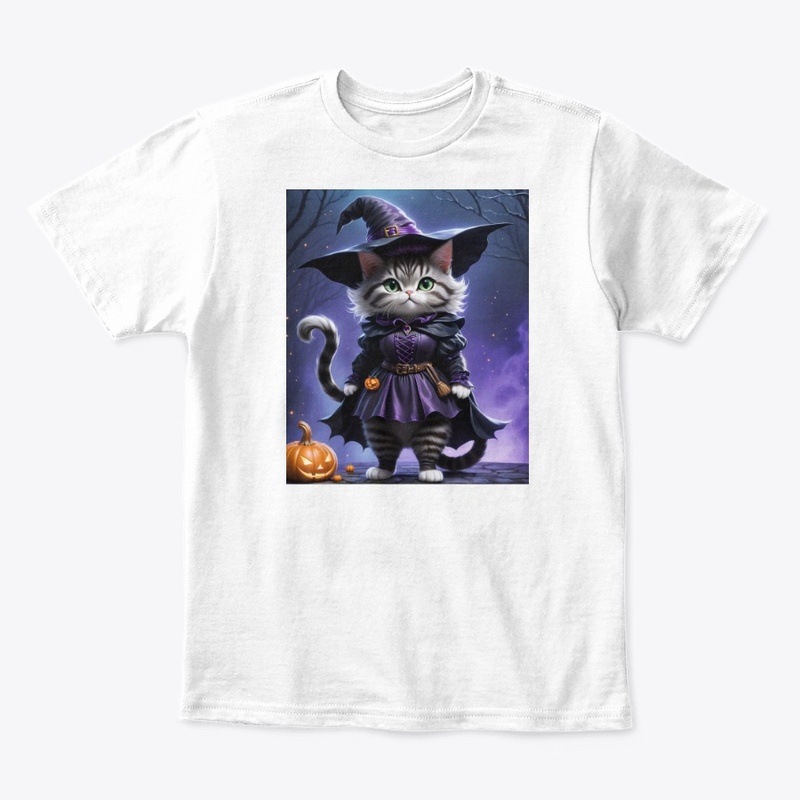 Adorable Witch Cat with Pumpkin
