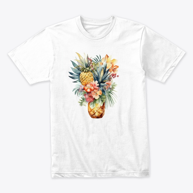 Pineapple with tropical flowers