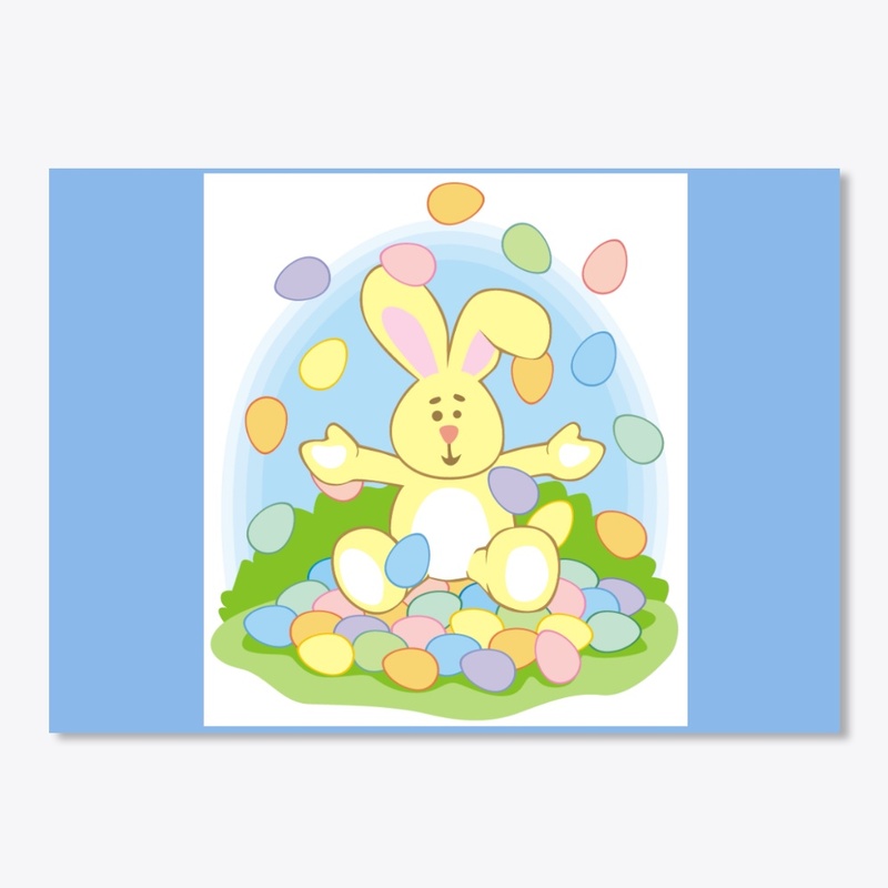 Easter Bunny playing with Easter eggs
