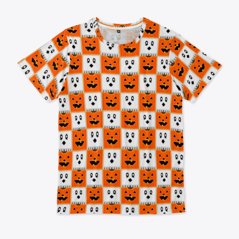 Pixelated Pumpkin and Ghost Pattern