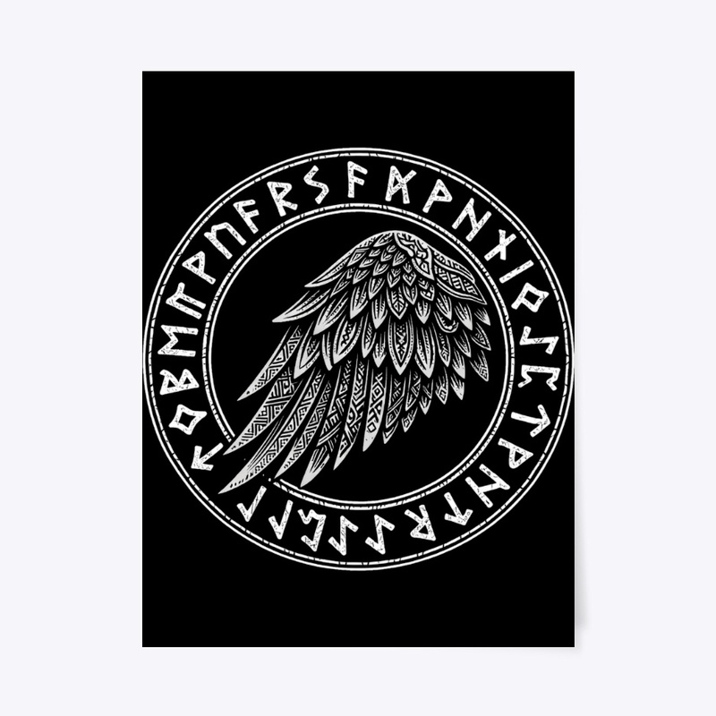 Viking Rune Circle Raven Wing