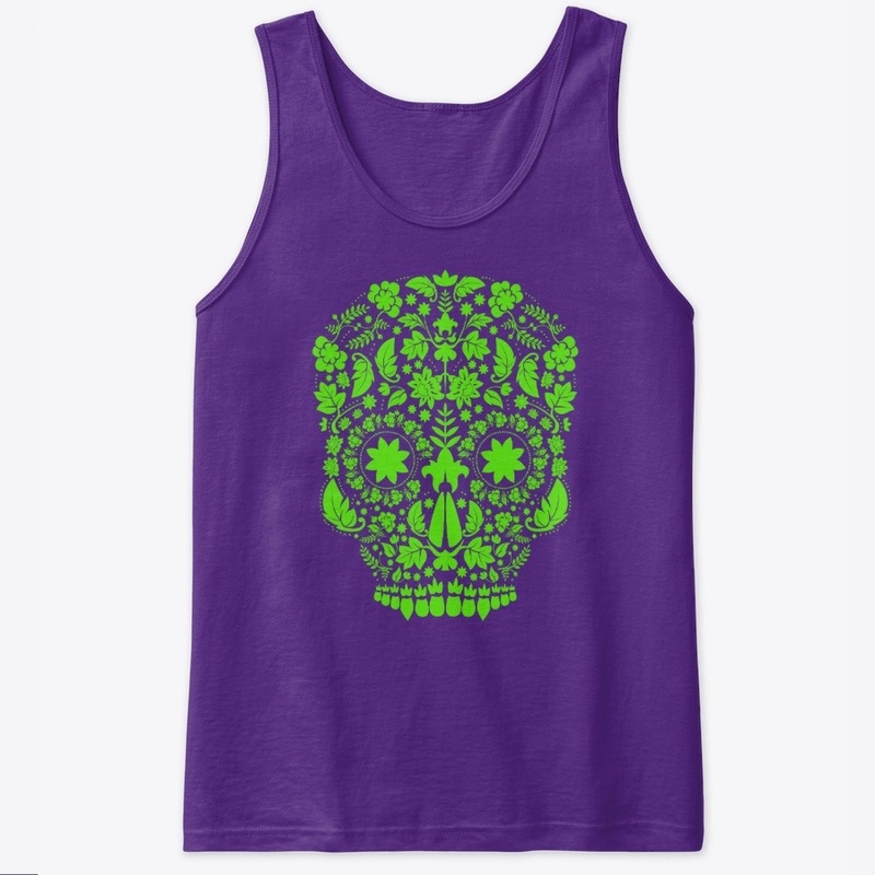 Neon Green Floral Sugar Skull