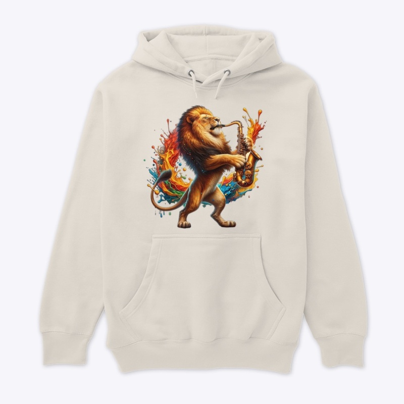 Lion playing saxophone