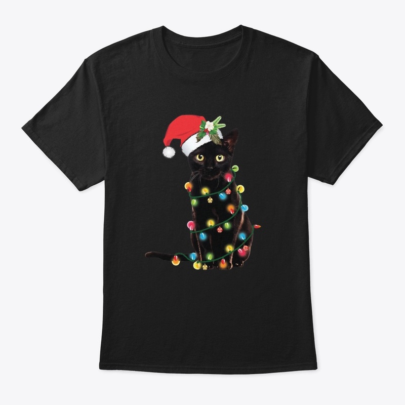 Santa Black Cat Tangled Up In Christmas