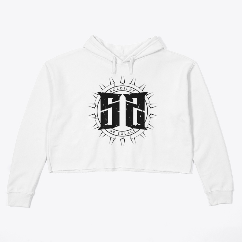 SOS Crop Hoodie White w/ Black Logo