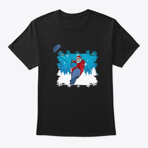 Santa Claus Snow Kite Christmas Sports Black T-Shirt Front