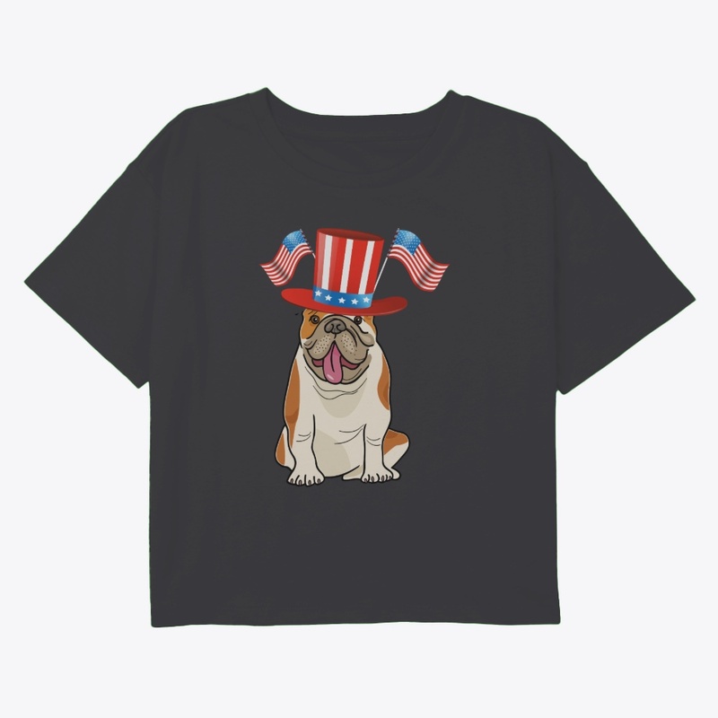 Bulldog w/fancy hat w/2 American Flags