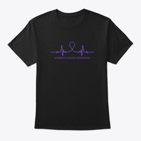 Stomach Cancer Awareness Heartbeat Speci Black T-Shirt Front