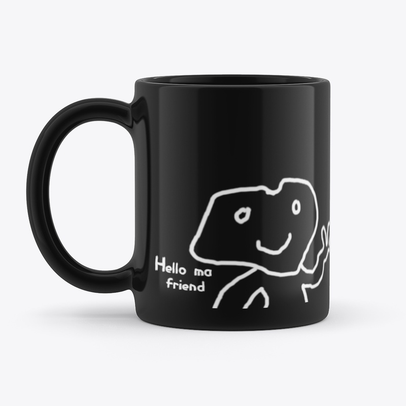 Simple Black Mug with 2D Drawings