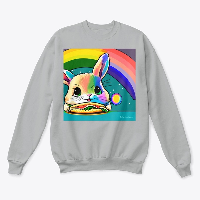 Bunny eating a taco under a rainbow