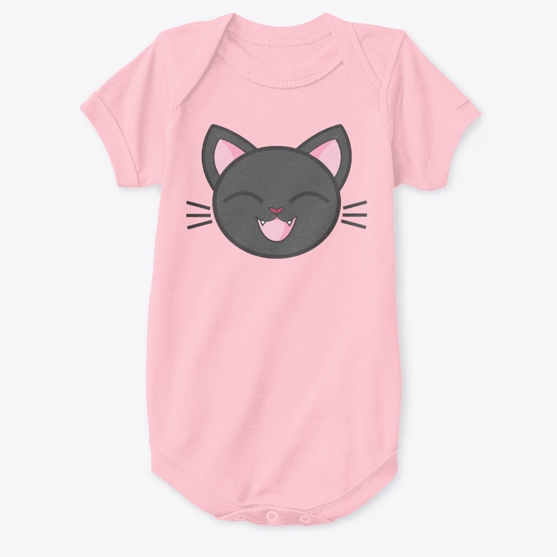 Products of smiling black kitten.