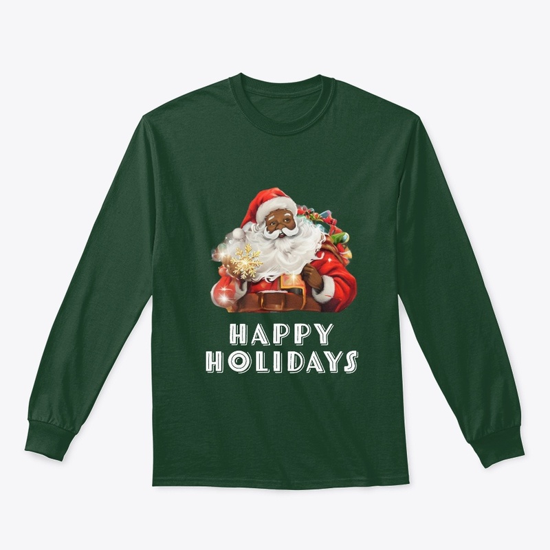 Black Santa Claus Happy Holidays Tee