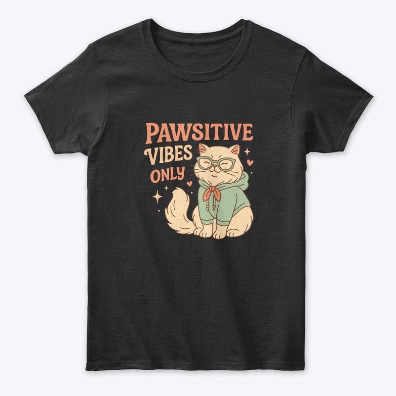 Pawsitive Vibes Only Cute Cat Tee