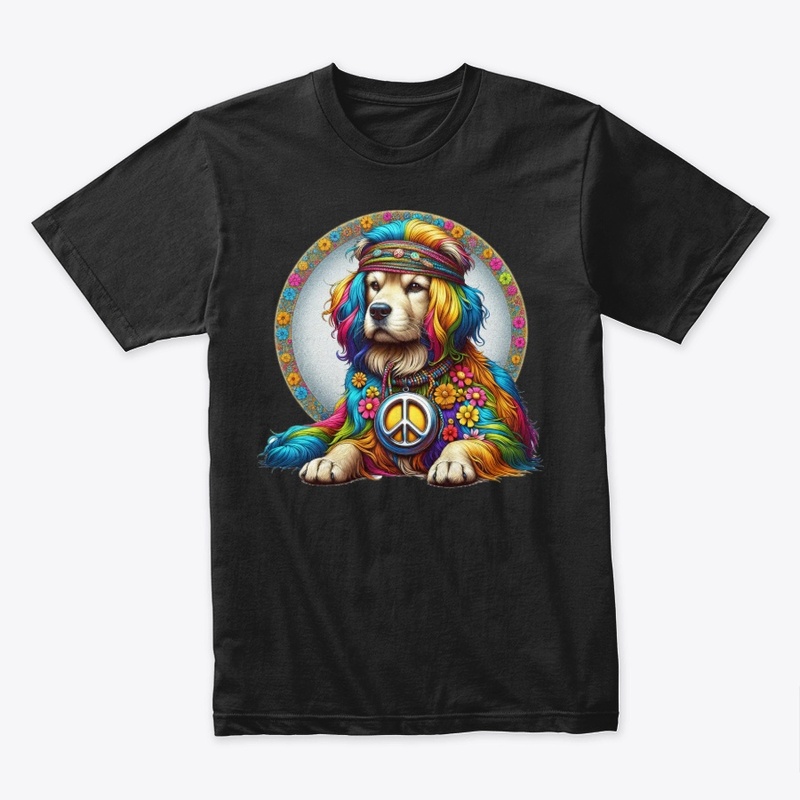 70's Hippie design of a golden retriever