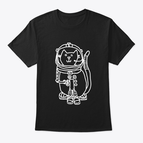White Line Space Captain Yellow Cat Black T-Shirt Front