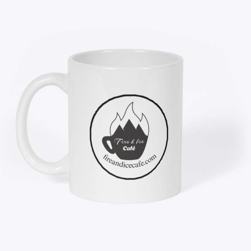 Fire and Ice Cafe white flaming mug 