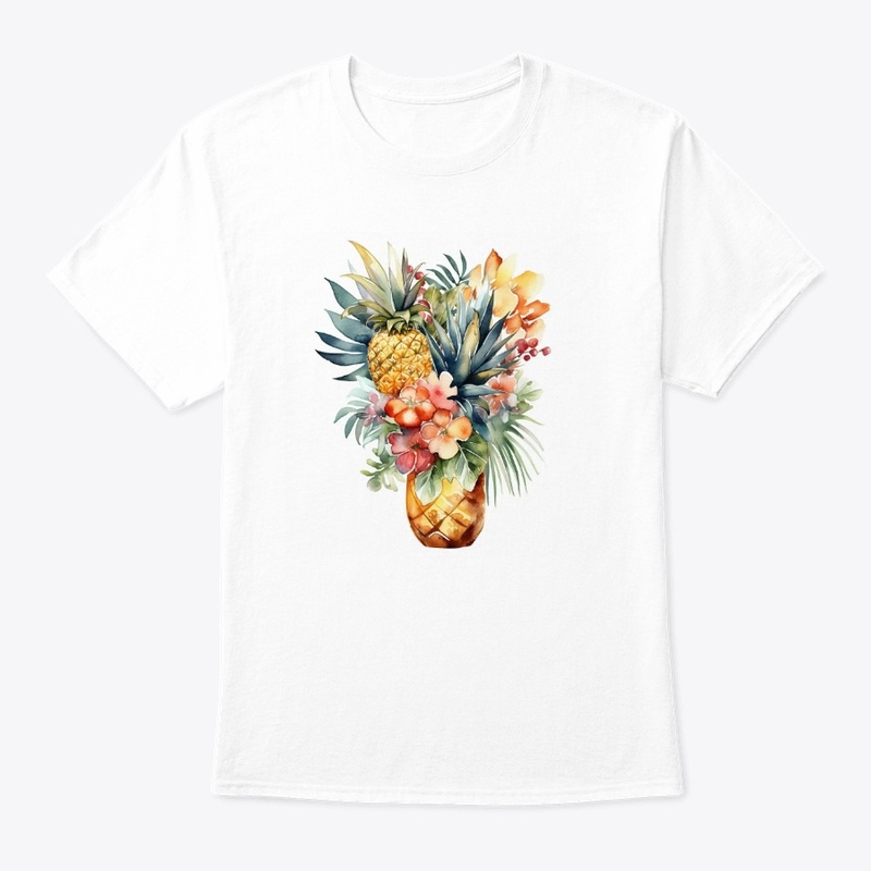 Pineapple with tropical flowers
