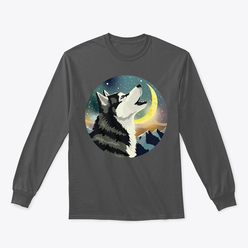 Siberian Husky howls to the Moon