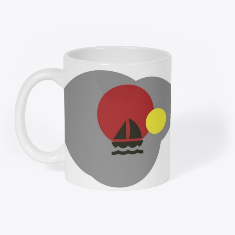 Red yellow circles with black ship 