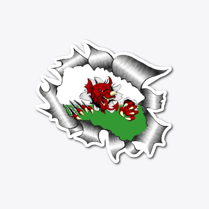 Ripped Torn Metal Dragon Wales Sticker