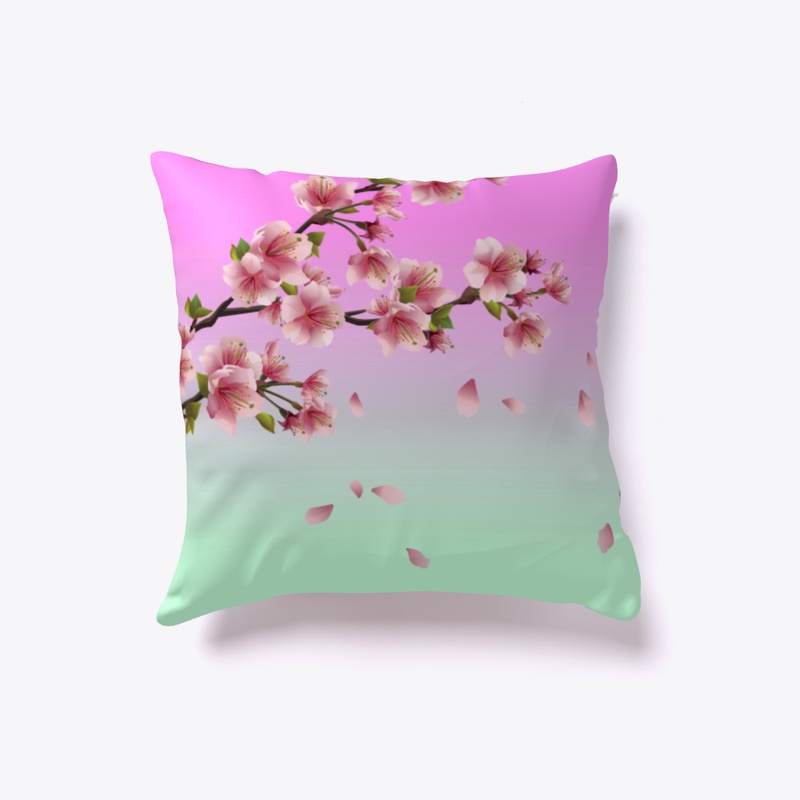 Cherry Blossom Mint Green Pillow