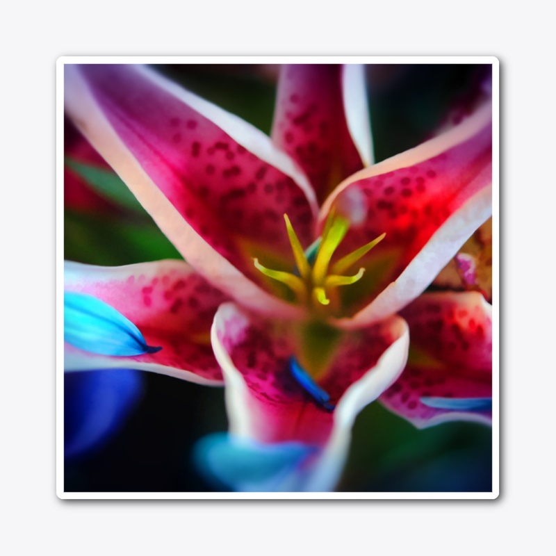 Blue Petals on a Pink and White Lily