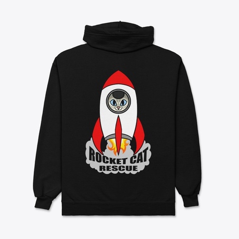 Rocket Cat Rescue Porthole Logo Black T-Shirt Back