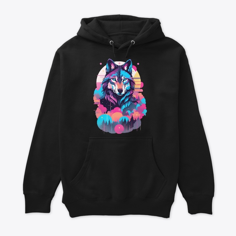 Vaporwave Wolf Shirt - Neon Blue Eyes