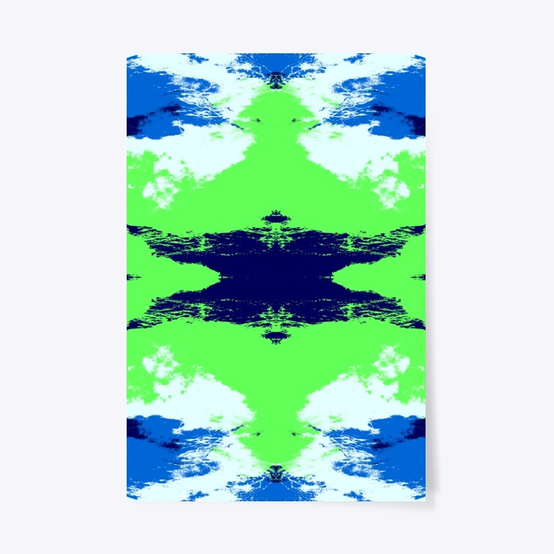Abstract Green Blue Ink Blot Rorschach