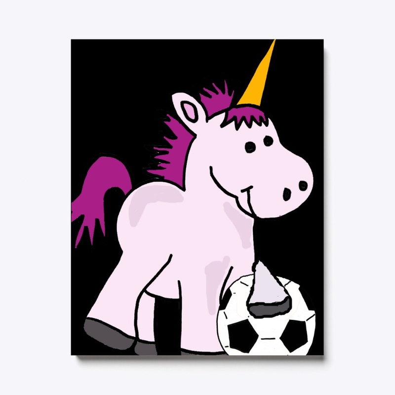 Cute White Unicorn Playing Soccer