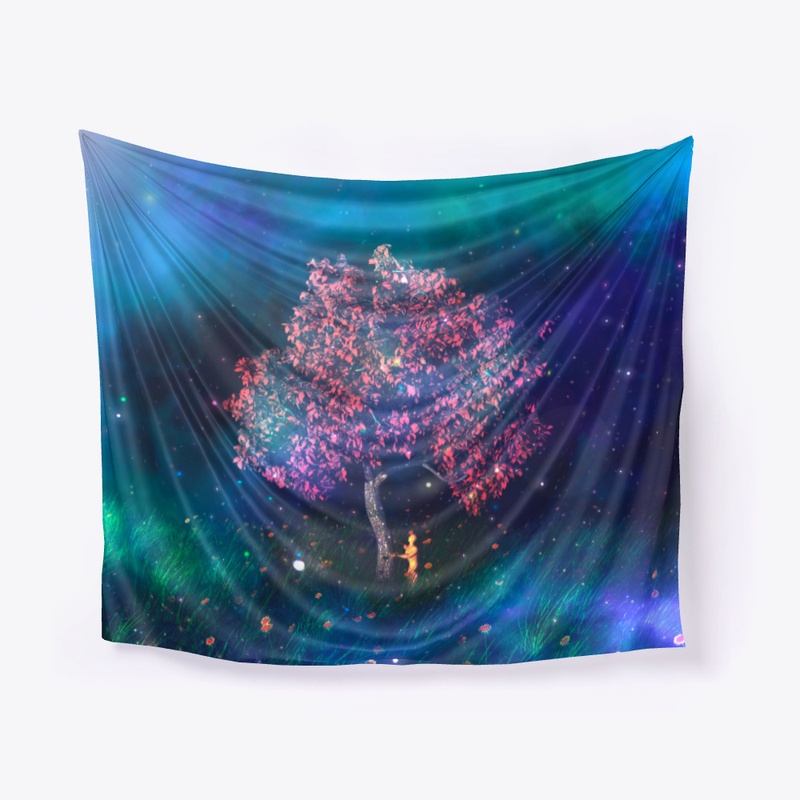 Landscape in space, Tree and flowers