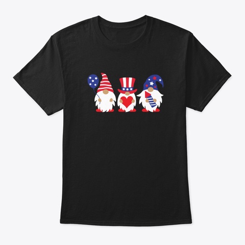 4 Th Of July Gnomes American Flag   Funny Black T-Shirt Front