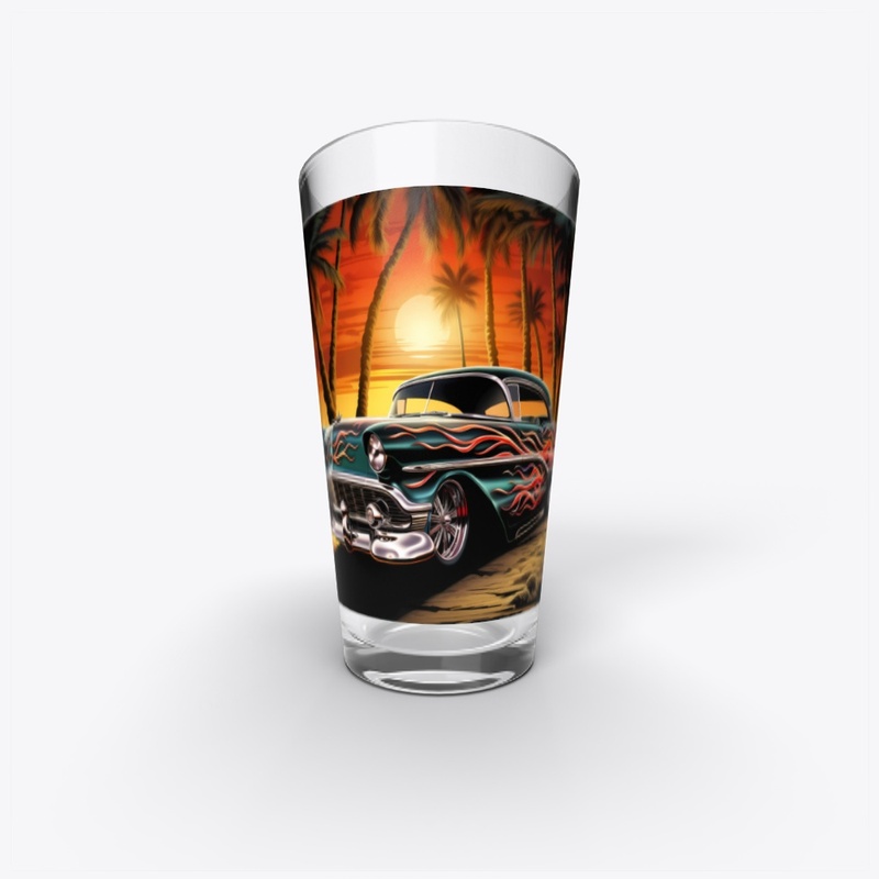 Hot Rod Sunset: Flames and Palms Art
