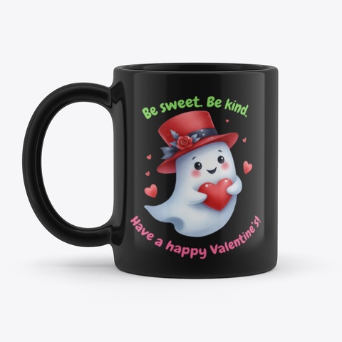 Valentine Day Ghost Gift Mug Black T-Shirt Front