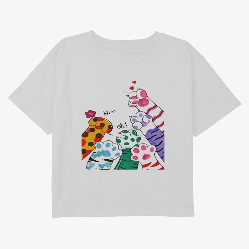 Playful Cat Paws "Hi, OK!" Tee