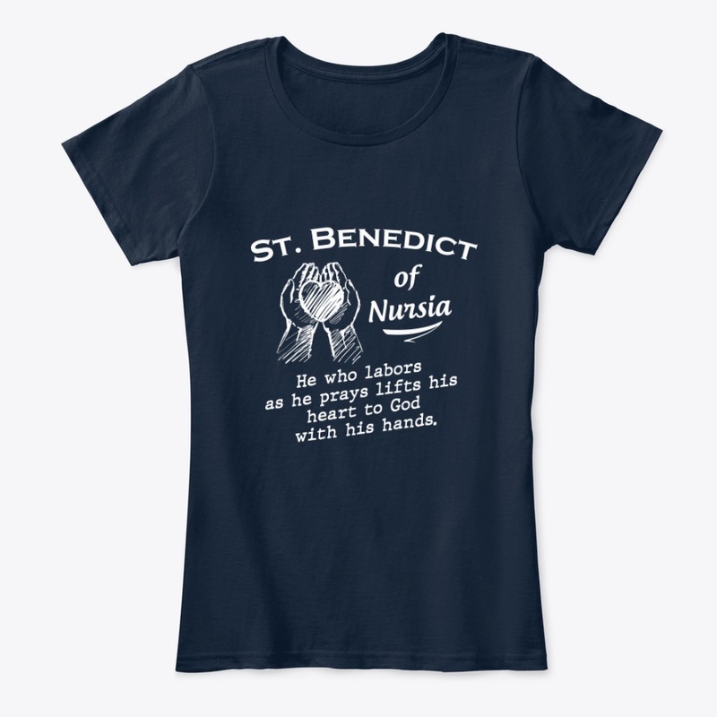 St Benedict He who labors T-shirt