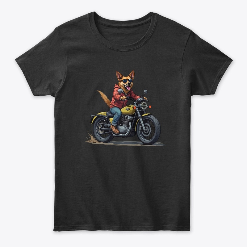 dog in motorcycle T-shirt