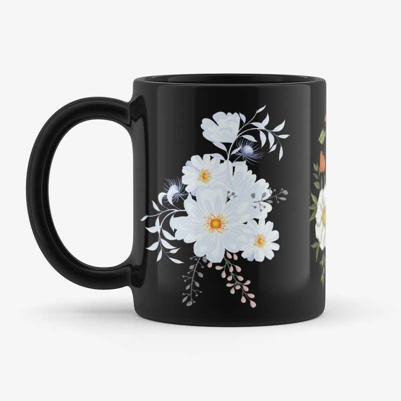 White color flower mug