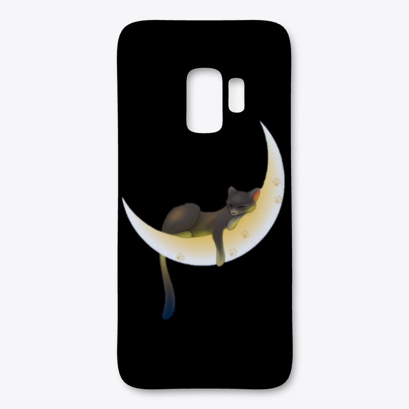 Black Cat Sleeping on a Crescent moon