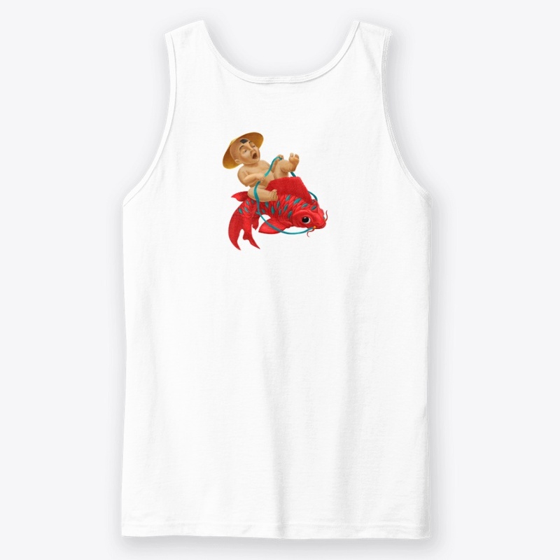 Chinese boy riding a fish