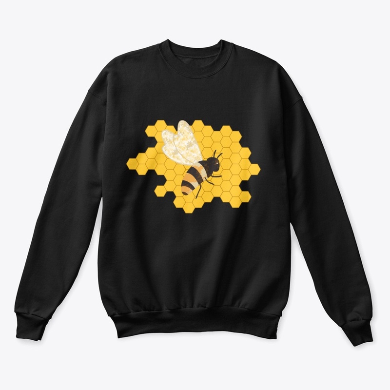 Cute Black Bee on Yellow Honeycomb